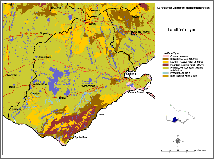 Map:  Landform in the Corangamite Catchment Region