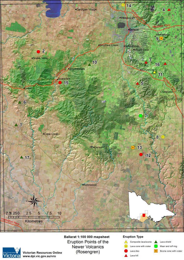 Map:  Ballarat Eruption Points