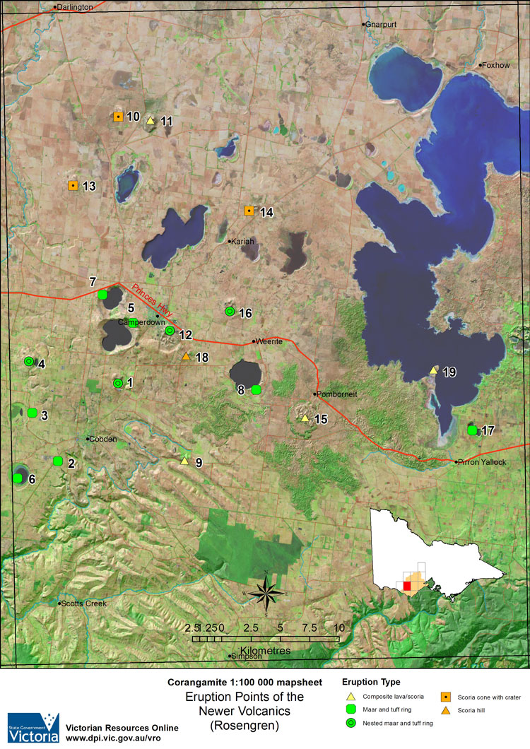 Map:  Corangamite Eruption Points