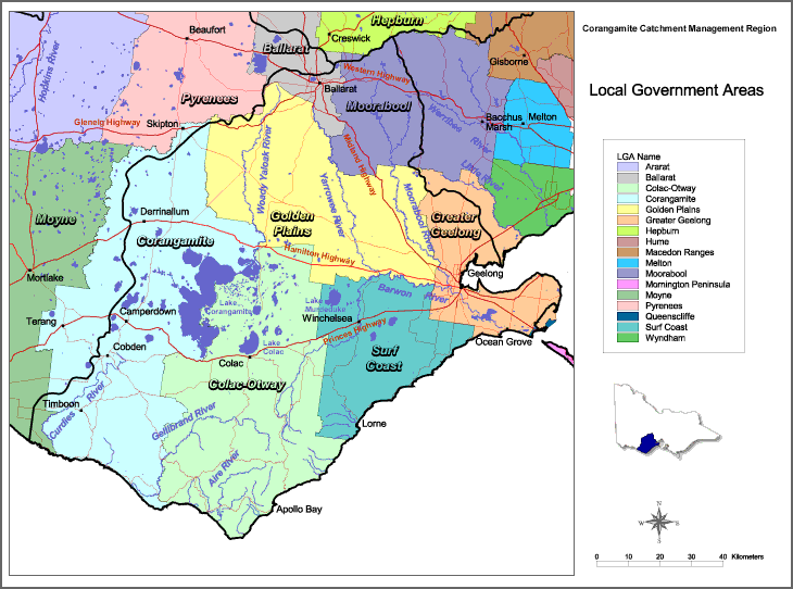 Aerial map of the Corangamite Region showing Local Government Areas