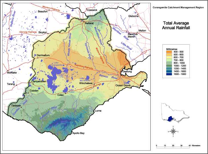 Map:  Total average annual rainfall