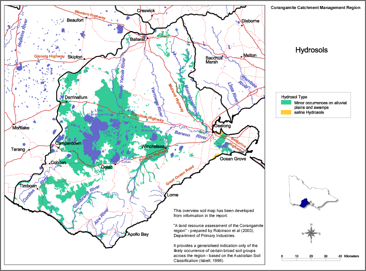 Map:  Hydrosols in the Corangamite Region