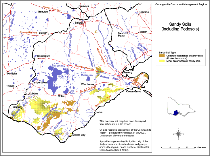 Map:  Podosols in the Corangamite Region