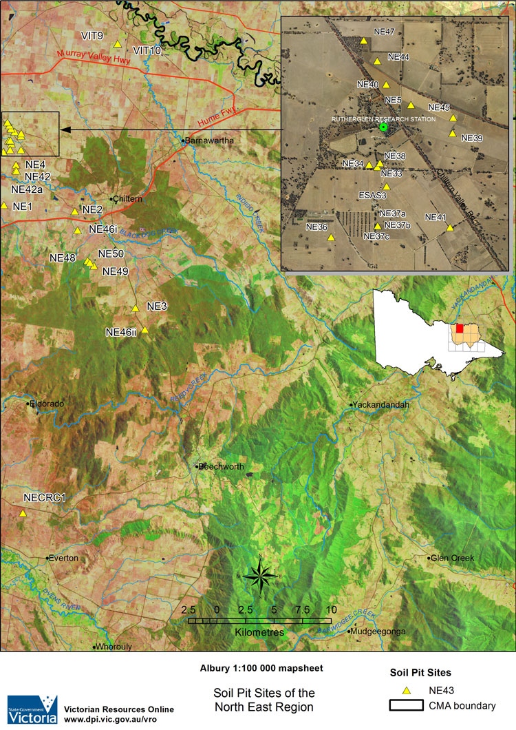 Map: Albury mapsheet of soil pits