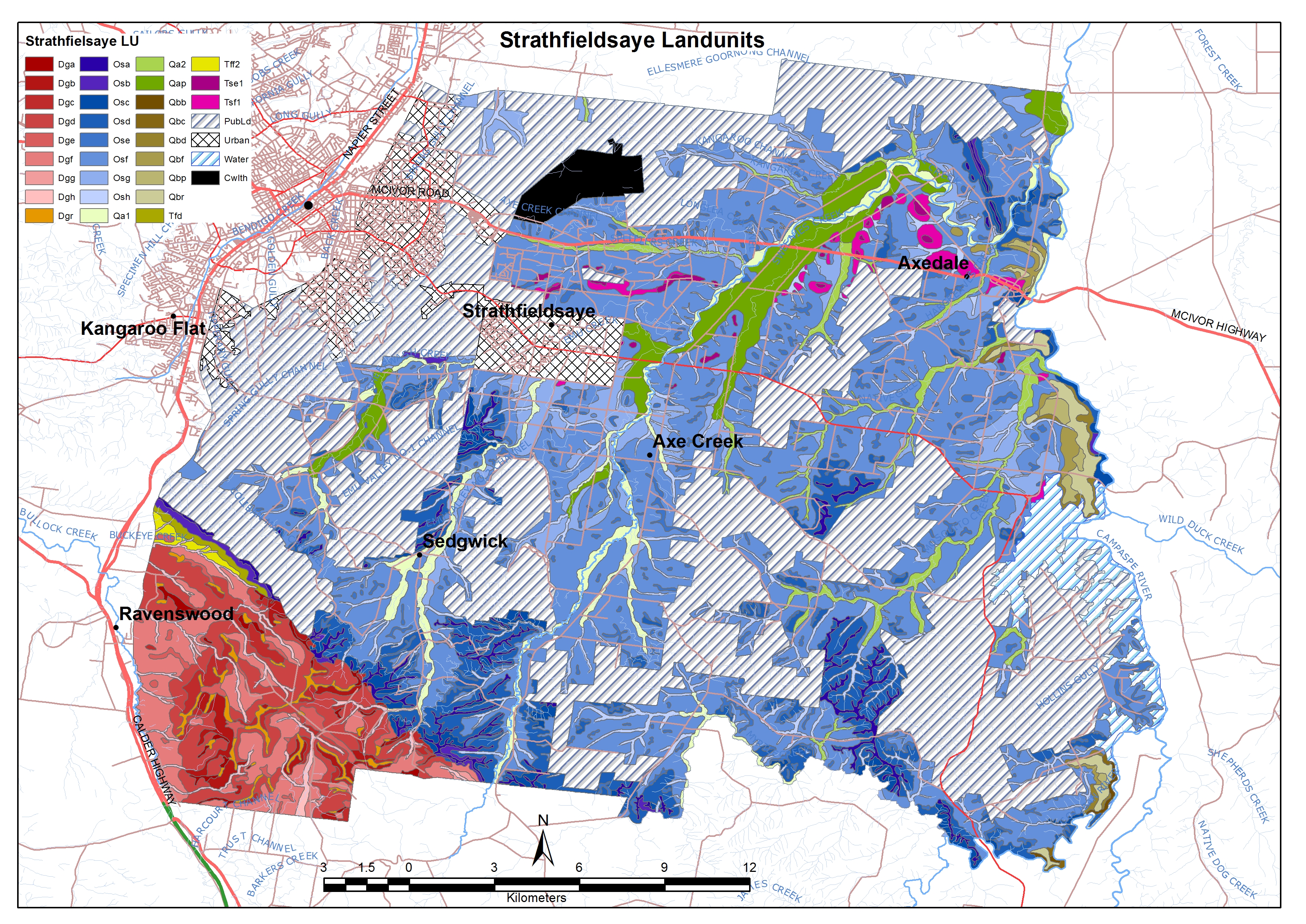 map showing land units for strathfieldsaye study