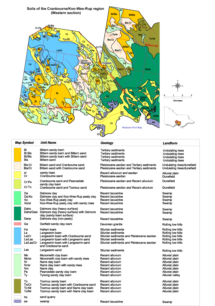 Map:  Soils of the Cranbourne/Koo Wee Rup Region West