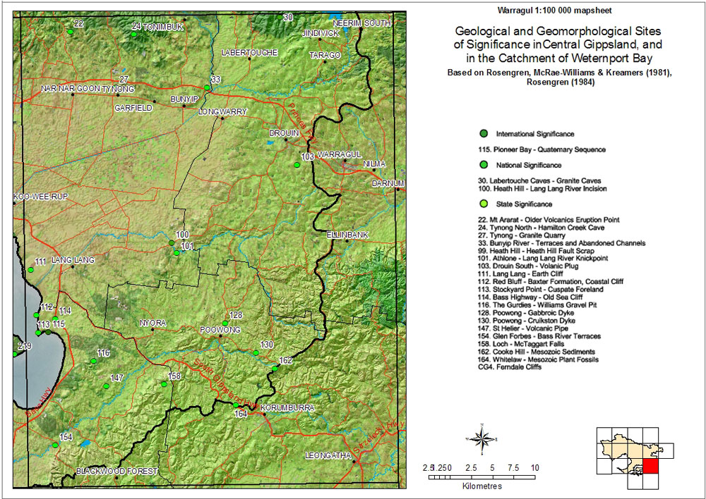 Sites of Geological and Geomorphological Significance - Warragul International, National and State Mapsheet