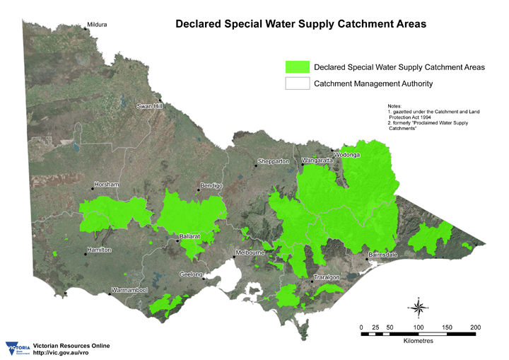 Map produced in 2019 showing Declared Special Water Supply Catchment Areas