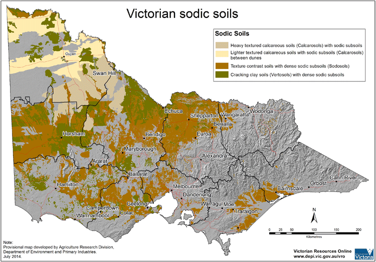 Map of Victorian showing Sodic Soils