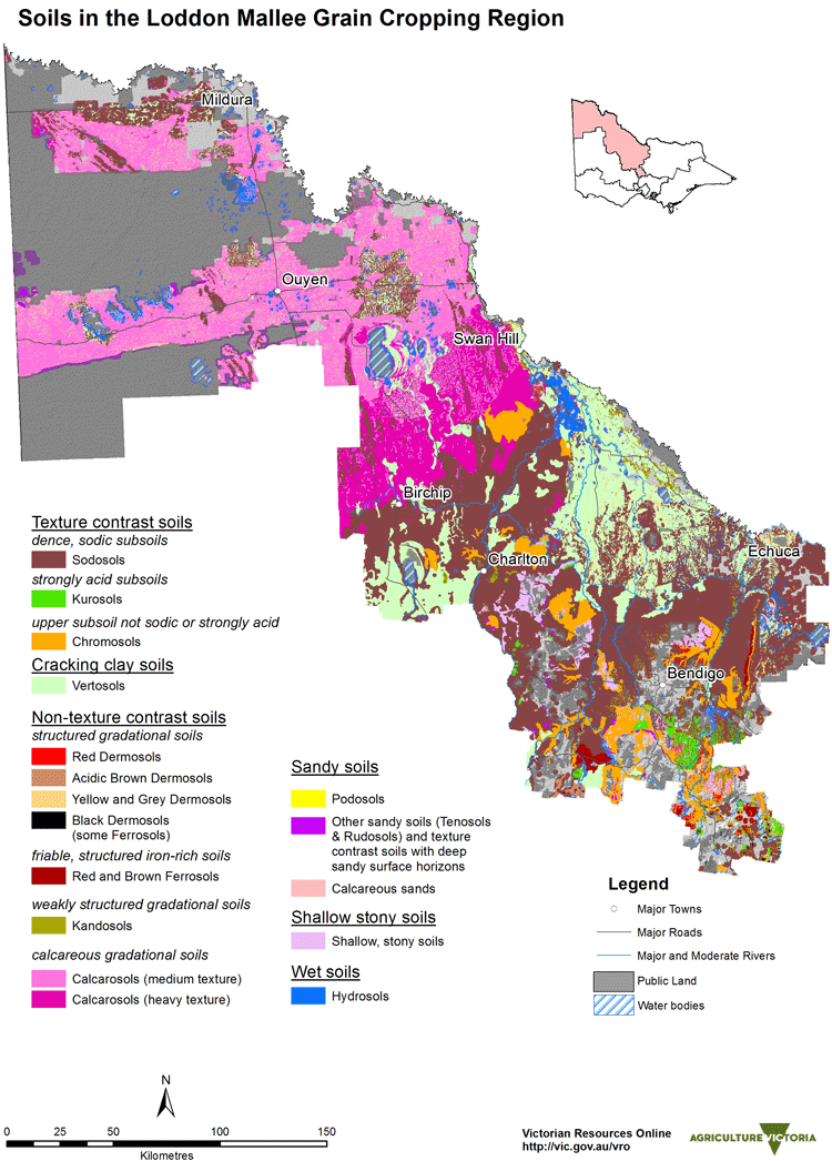 map showing the soils of the grain growing areas in the Loddon-Mallee region