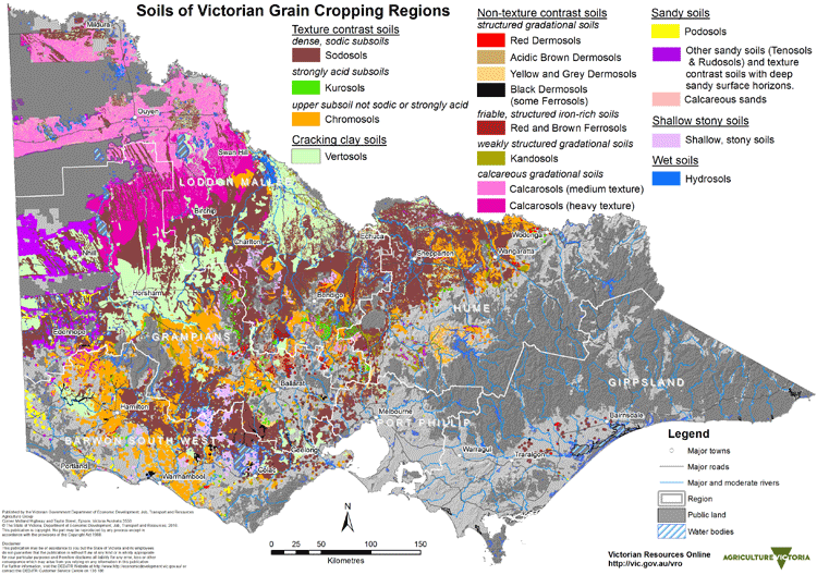 map showing the soils of the grain growing areas in Victoria
