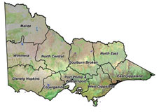 Aerial overview map of Victoria showing Catchment Management Authority boundaries 