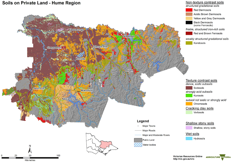 Map showing the soils in meat and wool growing areas within hume region