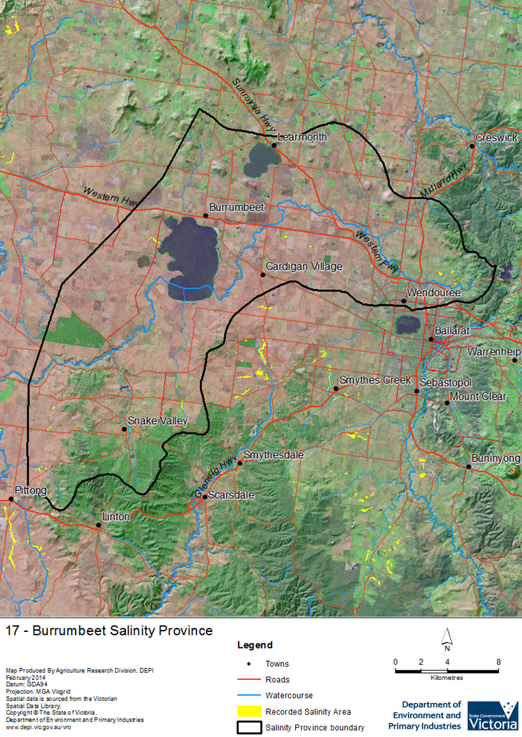 A detailed map showing Burrumbeet Salinity Province