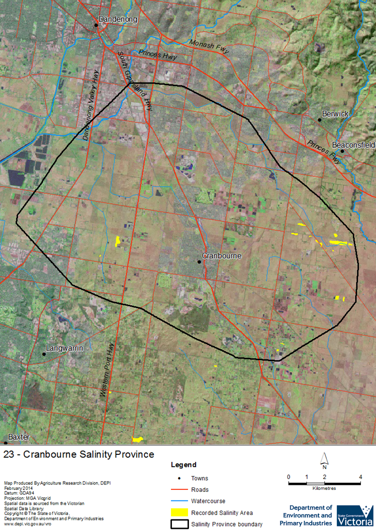 A detailed map showing the Cranbourne Salinity Province