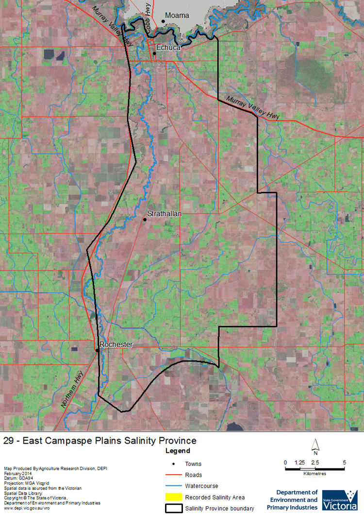 A detailed map showing the East Campaspe Plains Salinity Province