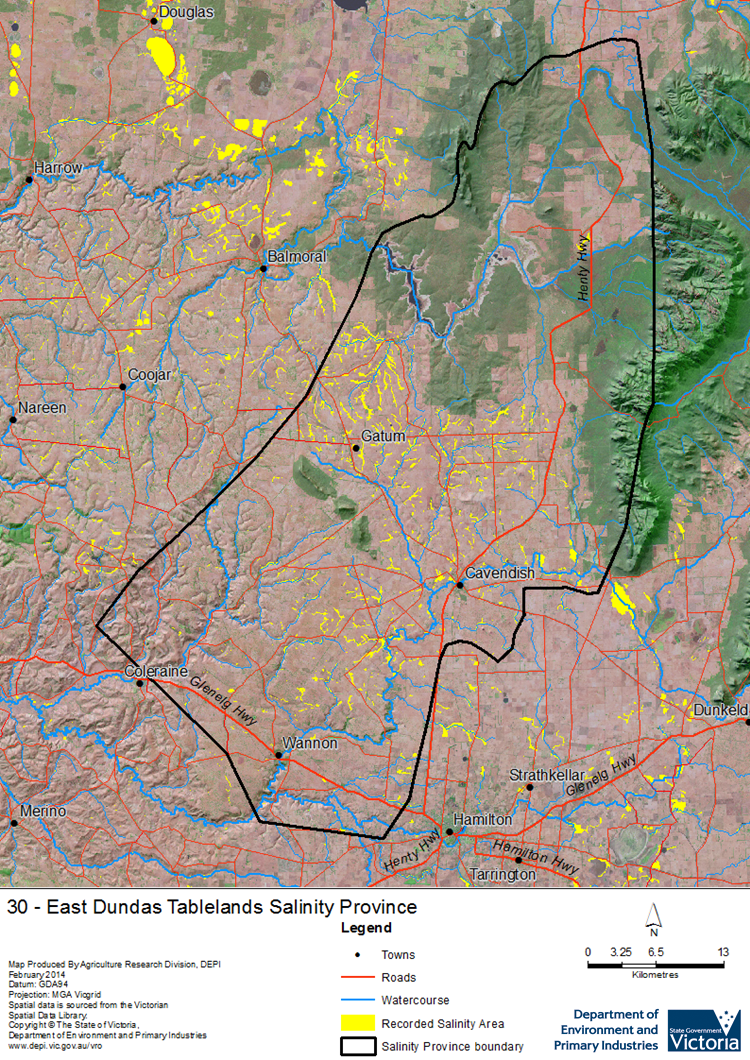 A detailed map showing East Dundas Tablelands Salinity Province