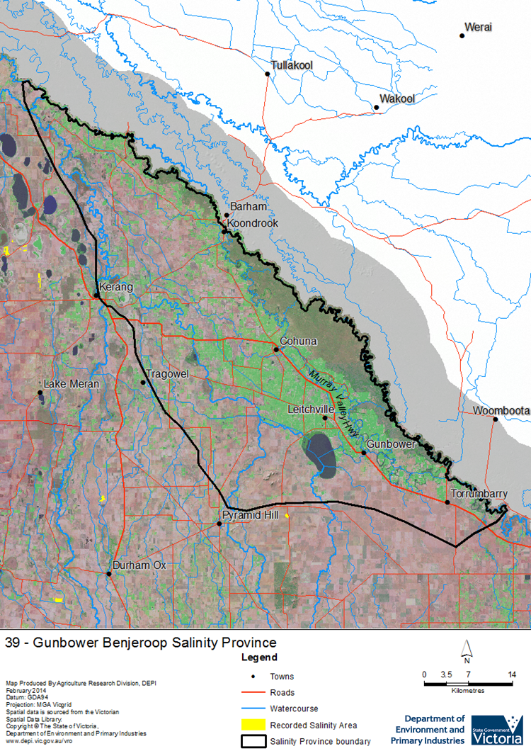 A detailed map showing the Gunbower Benjeroop Salinity Province