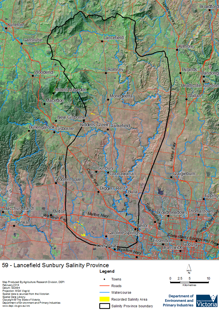 A detailed map showing Lancefield Sunbury Salinity Province