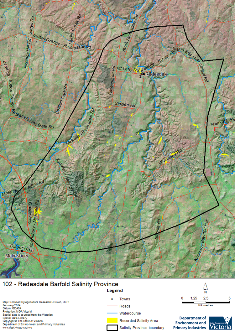 A detailed map showing Redesdale Barfold Salinity Province