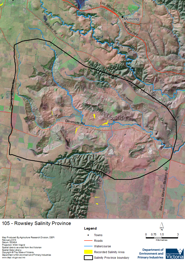 A detailed map showing Rowsley Salinity Province