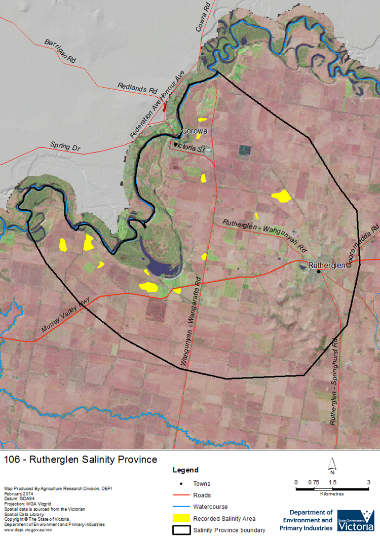 A detailed map showing Rutherglen Salinity Province