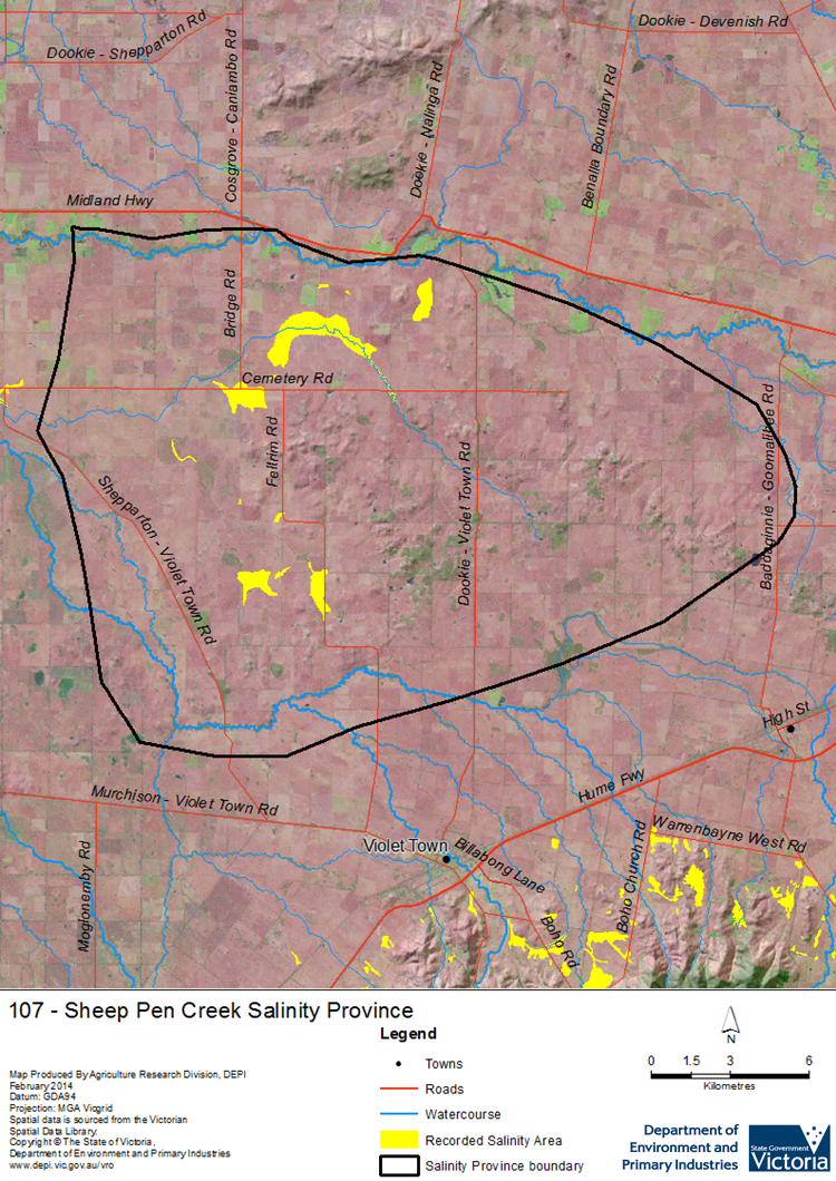 A detailed map showing Sheep Pen Creek Salinity Province