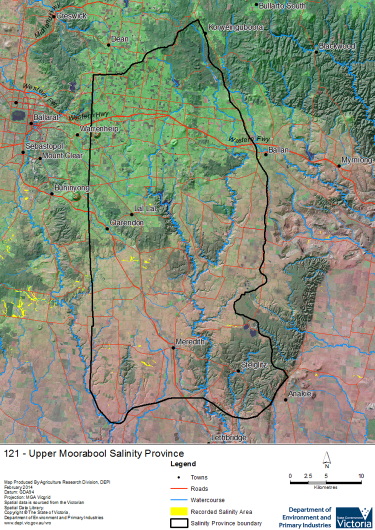 A detailed map showing Upper Moorabool Salinity Province