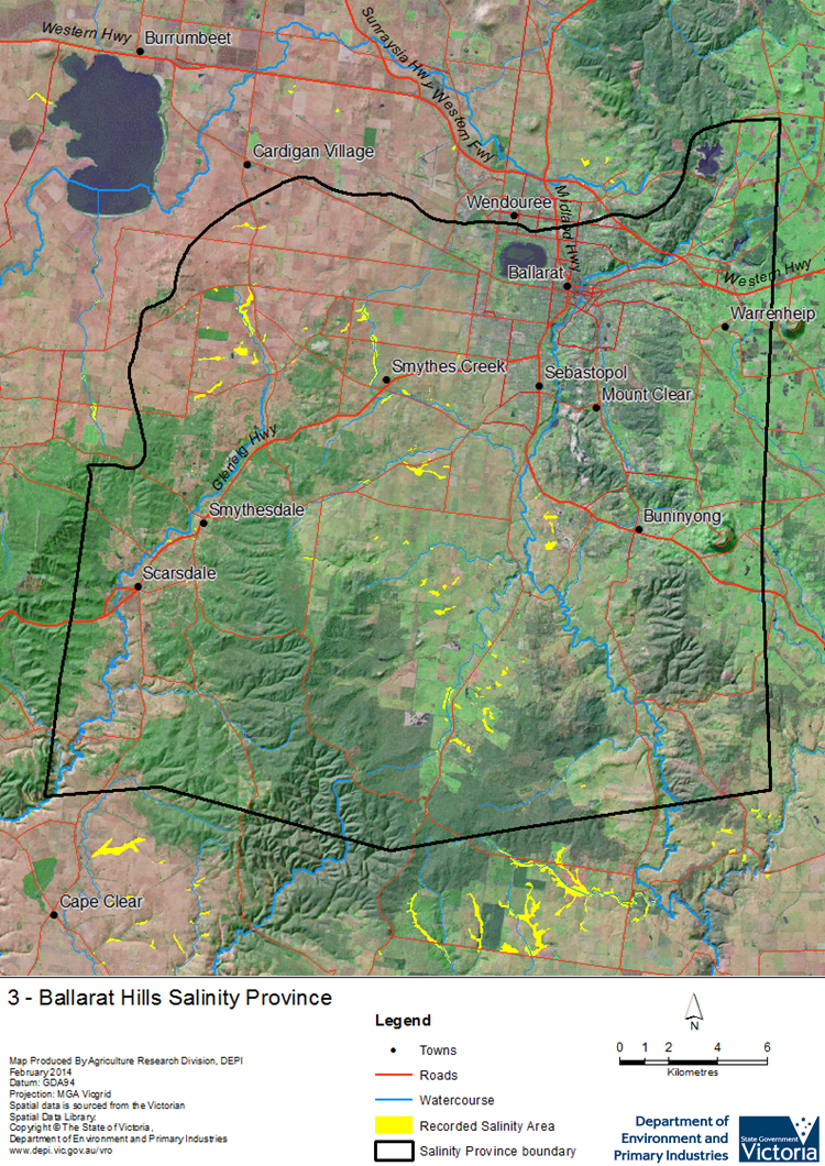 A detailed map showing Ballarat Hills Salinity Province