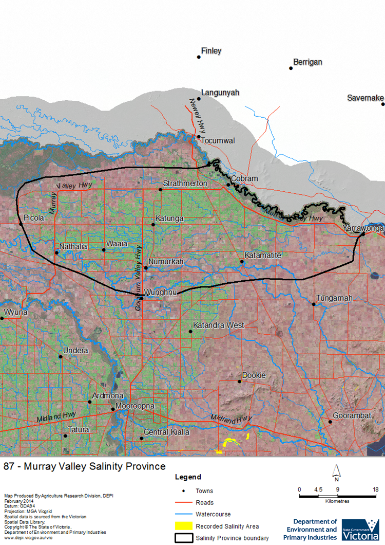 A detailed map showing the Murray Valley Salinity Province
