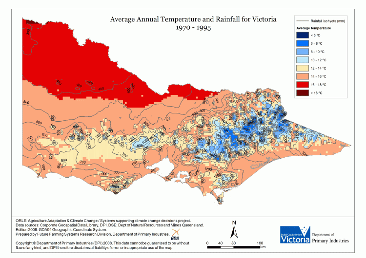 Average annual temperature - Victoria 1970 - 1995