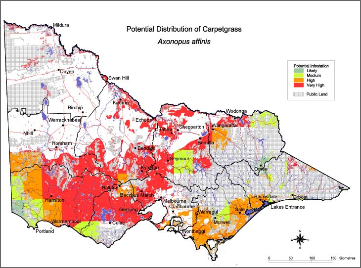 Map:  Potential distribution - Carpetgrass