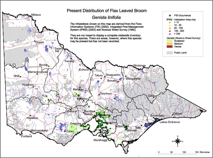 Map:  Present distribution - Flax-leaved Broom