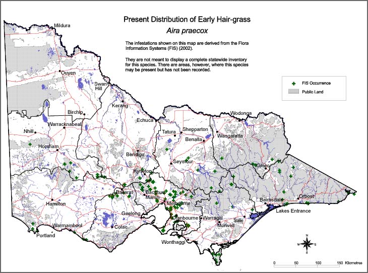 Map:  Present distribution - Early Hair Grass