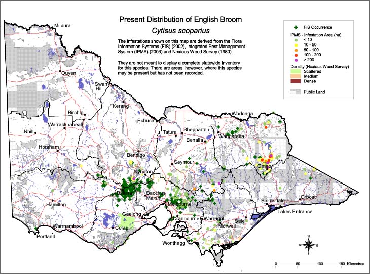 Map:  Present distribution - English Broom