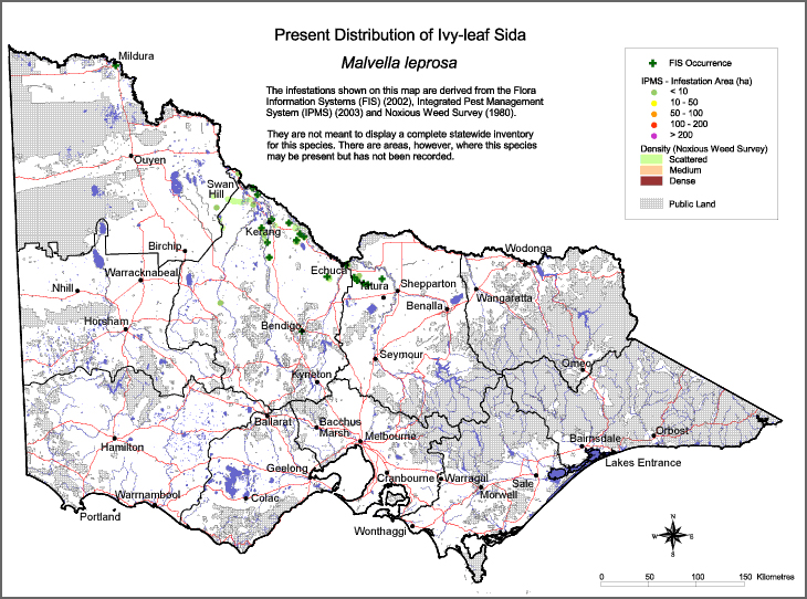Map:  Present distribution - Ivy-leaved Sida