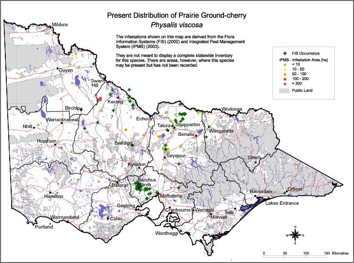 Map:  Present distribution - Prairie Ground Cherry
