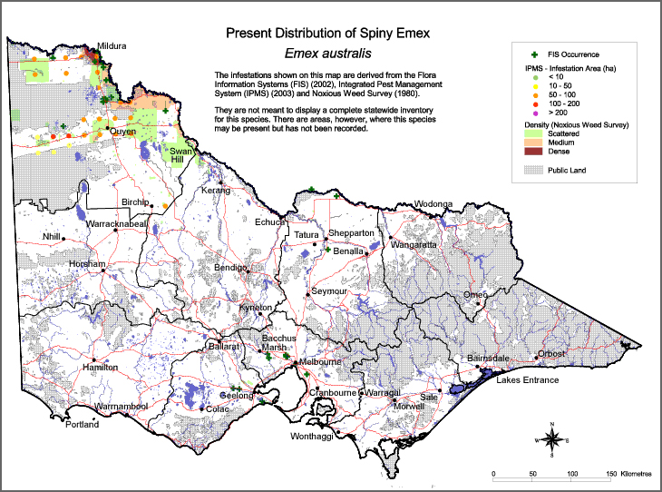 Map:  Present distribution - Spiny Emex