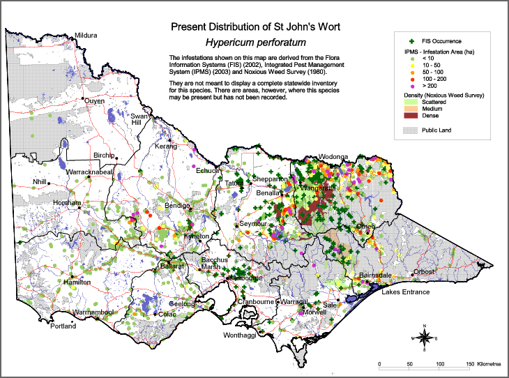 Map:  Present distribution - St John's Wort