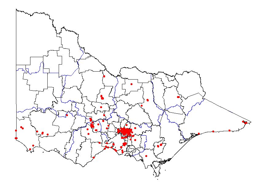 map showing present distribution of large leaf cotoneaster