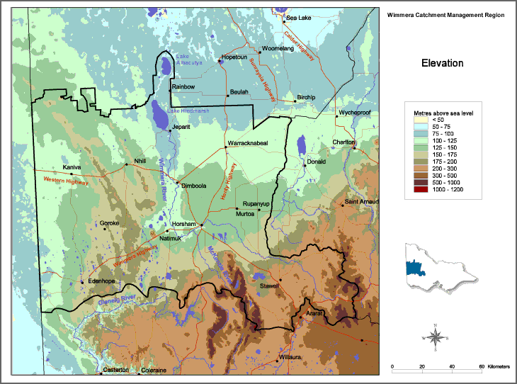 Map:  Wimmera elevation