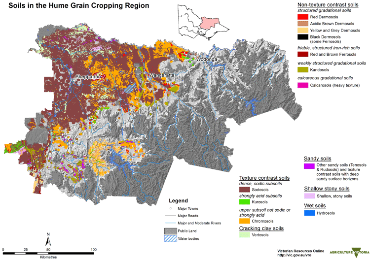 map showing the soils of the grain growing areas in the Port Phillip region