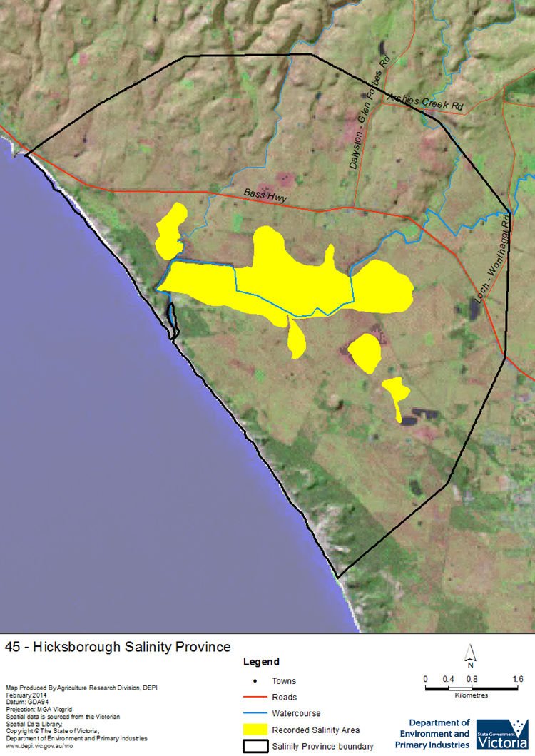 A detailed map showing Hicksborough Salinity Province