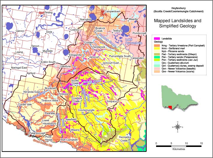 Map:  Mapped landslides and simplified geology - Heytesbury