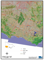 Oblique aerial overview of Glenelg-Hopkins catchment management region showing major landform features and land use