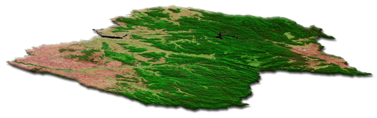Oblique aerial overview of North East catchment management region showing major landform features and land use