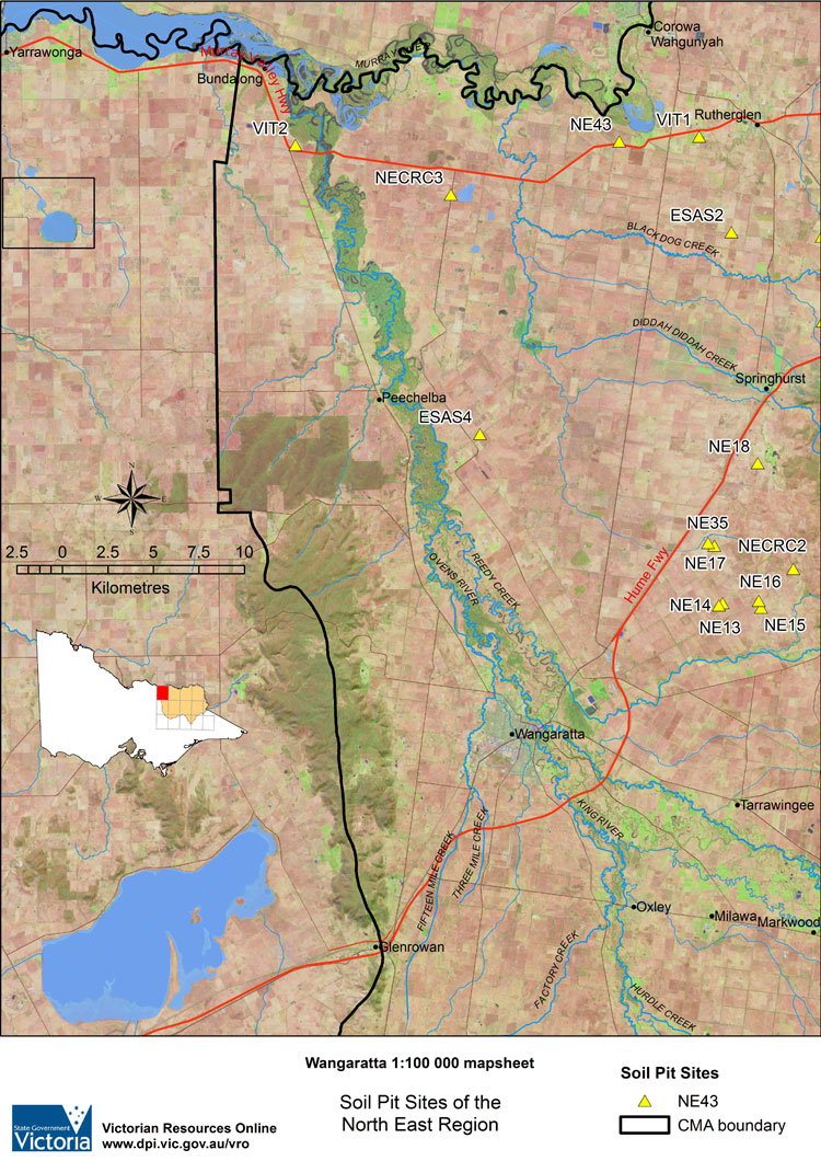 Map: Wangarratta mapsheet of soil pits