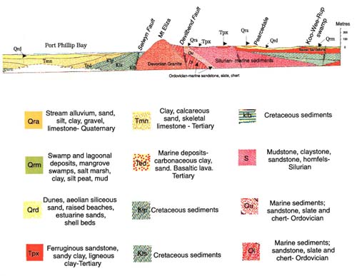 Diagram: Geological Cross Section of the Port Phillip - Westernport region.