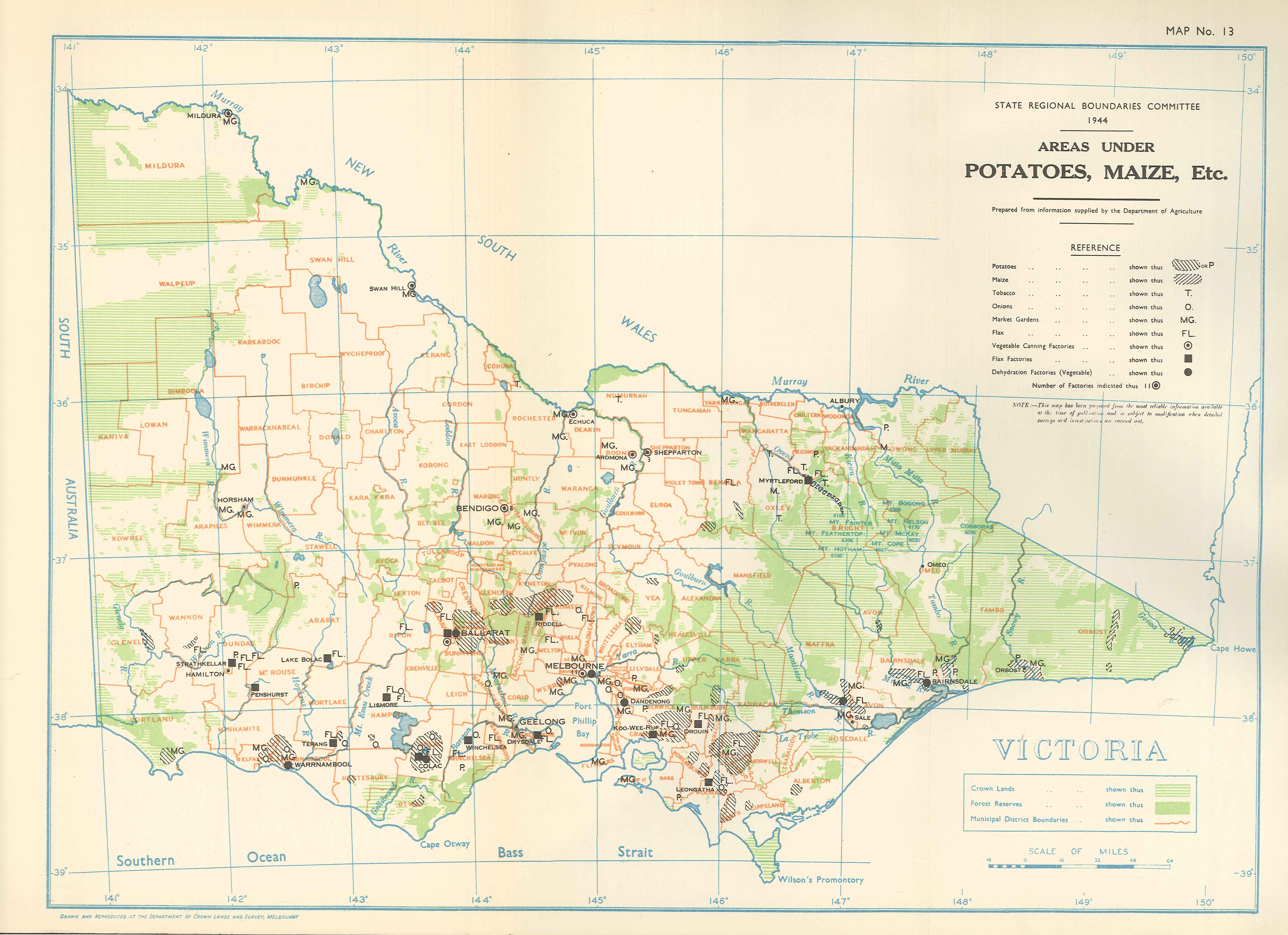 1944 map of potatoes, maze and veg