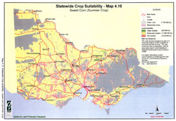 map showing suitablity for sweet corn